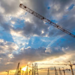 construction site with sunset